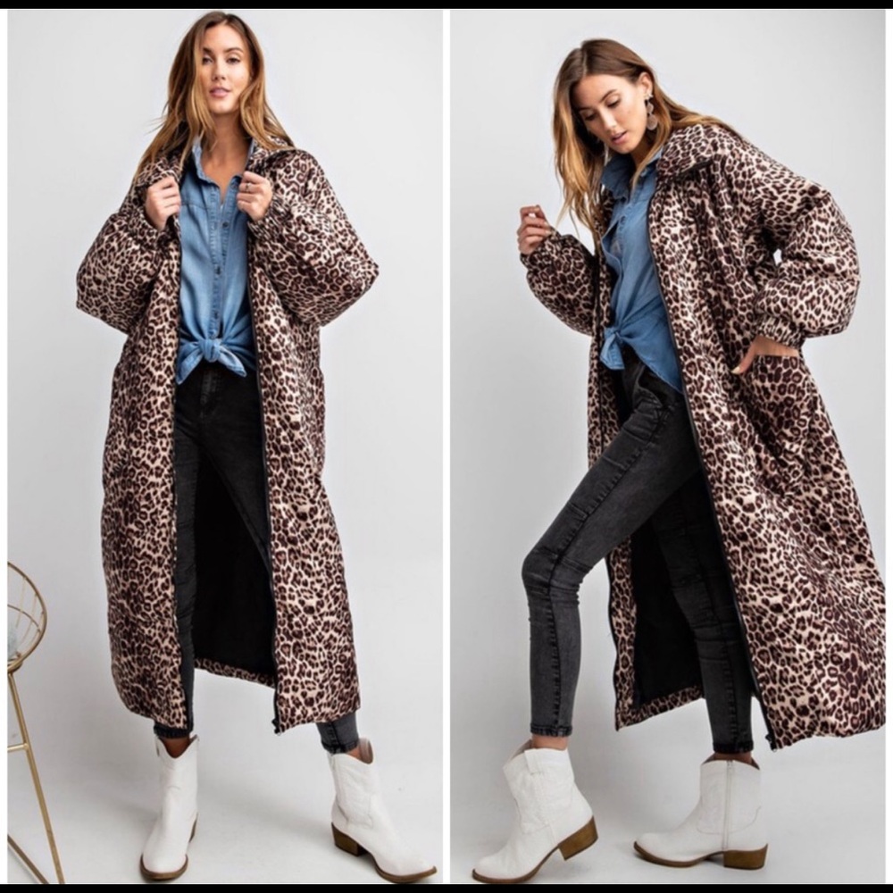 NEW! 1 LEFT! Leopard Oversized Long Puffer Jacket - Picture 2 of 4